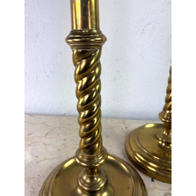 Maitland - Smith Elegant Large Handcrafted Solid Brass Candlesticks by Maitland Smith For Sale - Image 4 of 7
