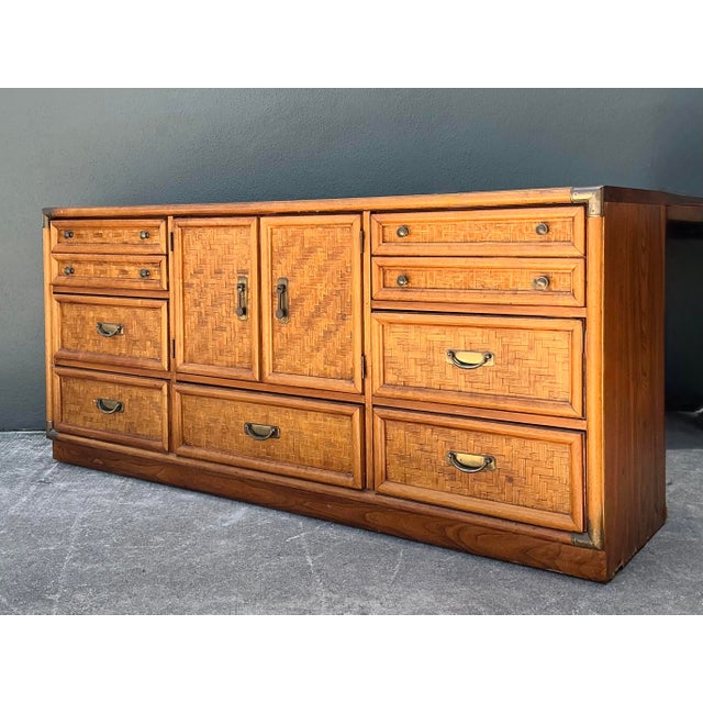 Tan Vintage Parquet Rattan Dresser For Sale - Image 8 of 12