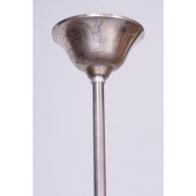 Blue Bauhaus Chandelier in Beech and Chromed Steel, Czech, 1920s For Sale - Image 8 of 12