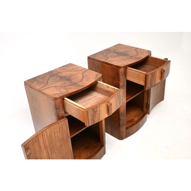 Art Deco Walnut Bedside Tables, 1930, Set of 2 For Sale - Image 10 of 11