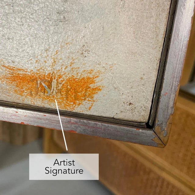 1970s Orange and White Abstract Expressionist Painting From Asheville Antique Tobacco Barn For Sale - Image 5 of 10