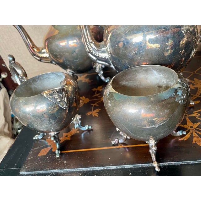 Mid-Century Modern Mid 20th Century Birmingham Silver Co Silver Plate Tea Set Coffee Service Kettle on Stand Teapot - 6 pcs For Sale - Image 3 of 12