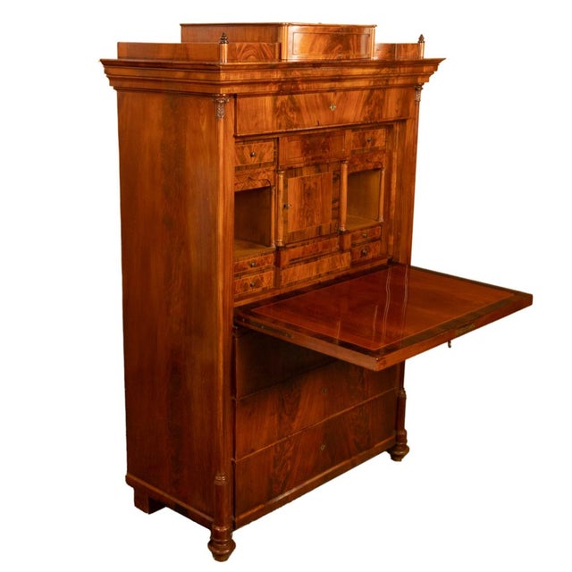 Antique Austrian Flame Mahogany Inlaid Rosewood Biedermeier Secretary Chest 1820 For Sale - Image 9 of 17