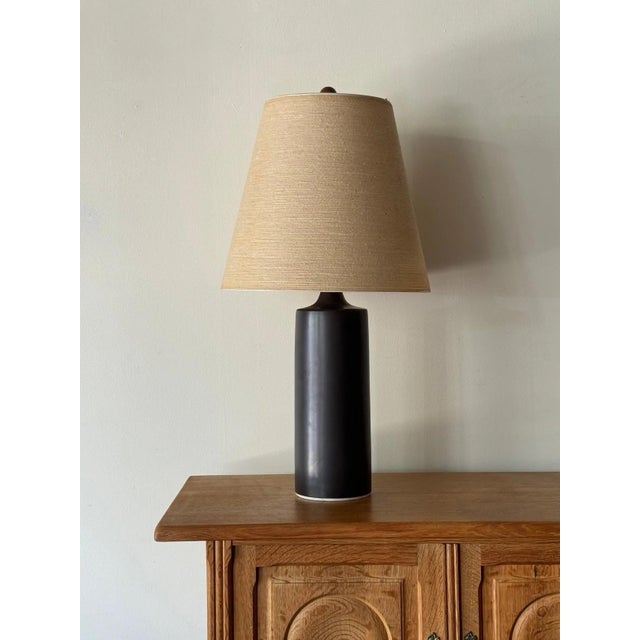 Extra large Lotte Bostlund Ceramic Table Lamp in a deep espresso with its original jute shade. 34”H x 18” lamp W Base...