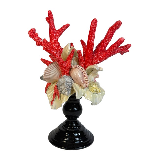 1980s Italian Majolica “Frutti Di Mare” Coral & Shell Centerpiece Sculpture For Sale - Image 5 of 8