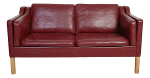 2212 Two-Seater Sofa in Wine Red Leather by Børge Mogensen, 1990s
