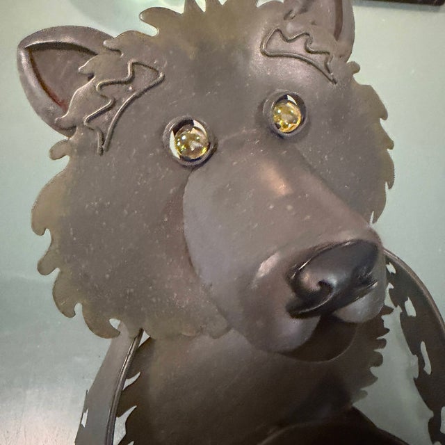 Charcoal Vintage Hand-Crafted Artisan Metal Bear Sculpture Luminary & Planter For Sale - Image 8 of 17