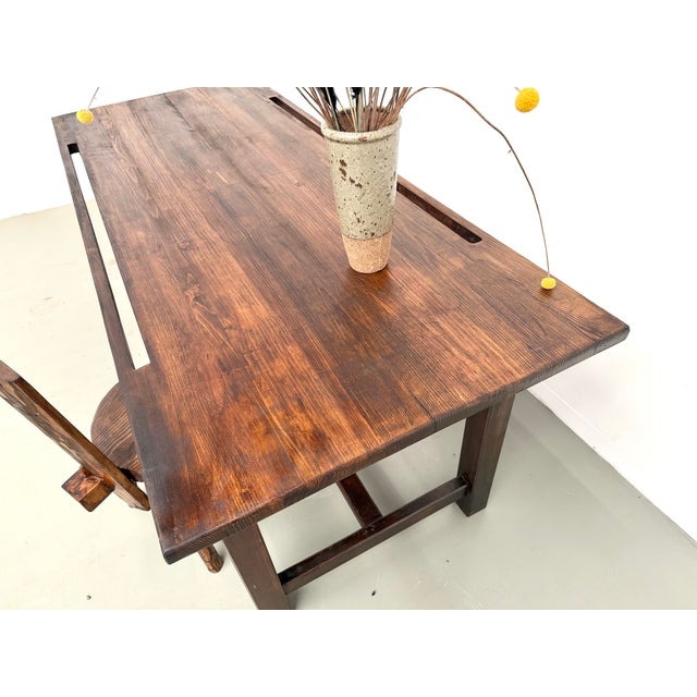 Pine Worktable with Grooved Top and Satin Brown Finish, 1960s For Sale - Image 13 of 18