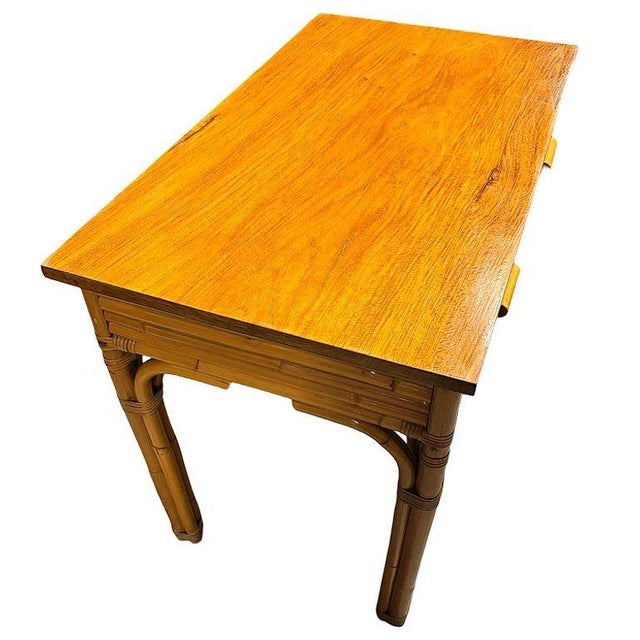 Restored Art Deco Rattan & Mahogany Secretary Writing Desk For Sale - Image 4 of 8