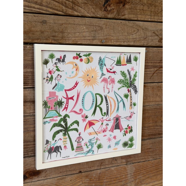 1970s Vintage Florida Handkerchief Framed Textile by Carl Tait For Sale - Image 5 of 12