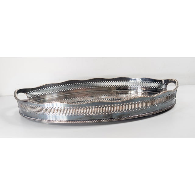 Mid-Century English Sheffield Silverplate Drinks Serving Tray With Gallery in Victorian Style For Sale - Image 9 of 12