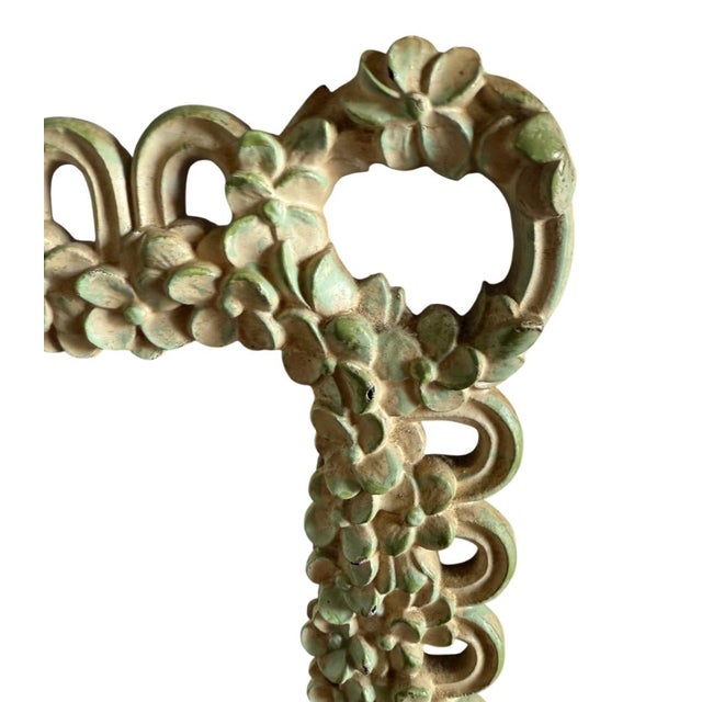 American Vintage Syroco Framed Mirror With Tiny Blossoms and Scalloped Edge Tabletop or Wall For Sale - Image 3 of 4