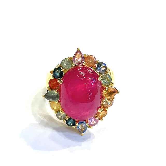 Bochic "Orient" Vintage Multi Sapphire & Ruby Ring Set In 18K Gold & Silver For Sale - Image 4 of 18