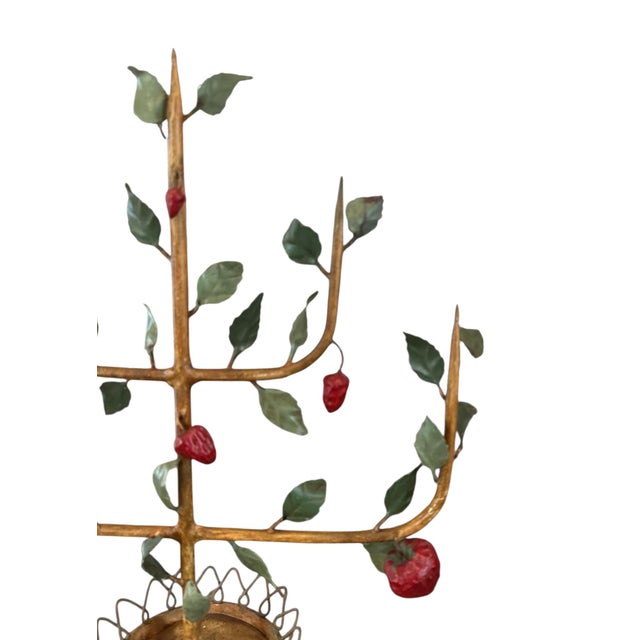 Mid 20th Century Vintage Italian Tole Espalier / Espaliered Strawberry Tree Sculpture, Vine/ Plant / Fruit Tree in Barrel Form Pot For Sale - Image 5 of 7