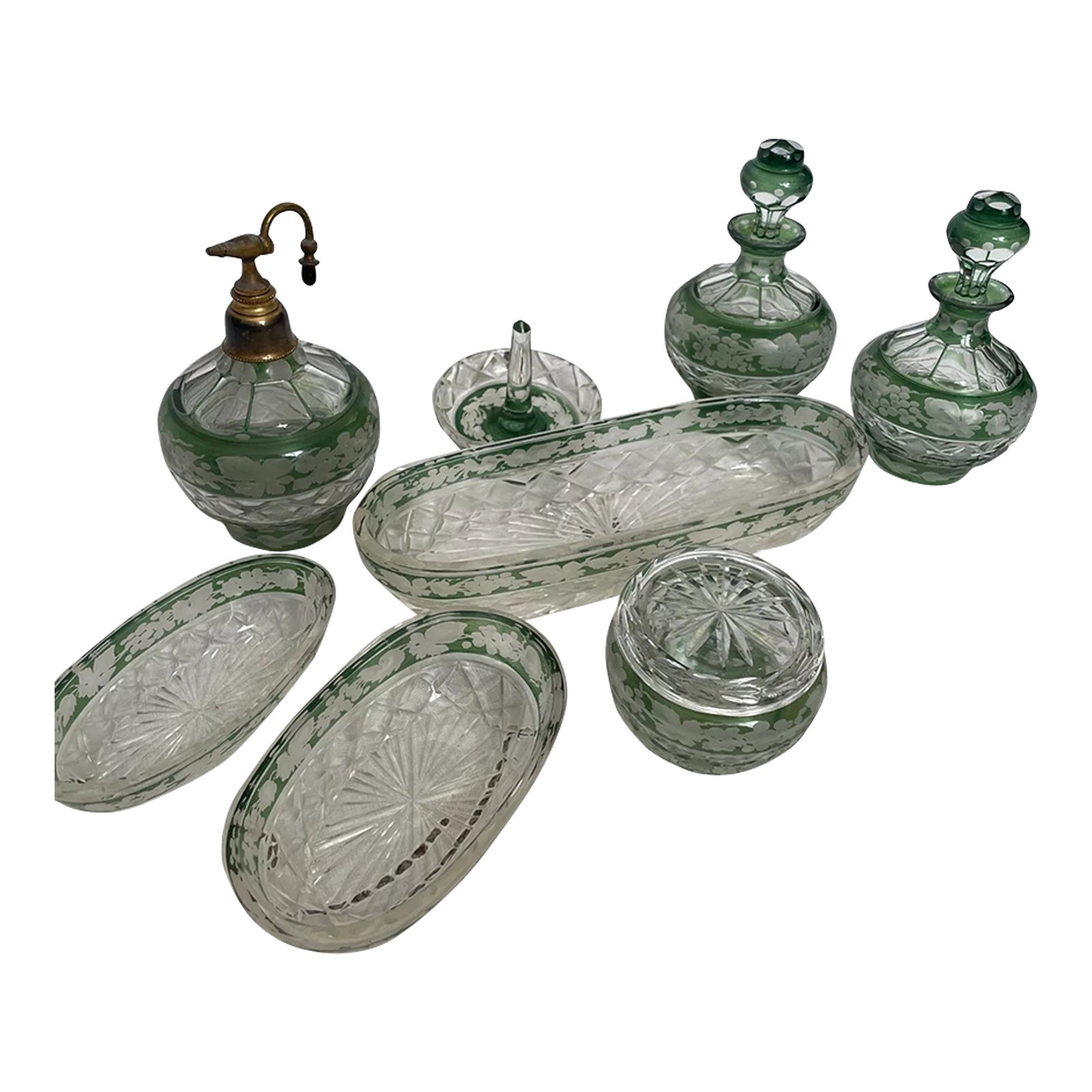 Antique Crystal Vanity Set - 8 Pieces | Chairish