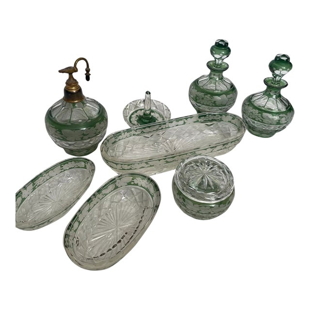 Antique Crystal Vanity Set - 8 Pieces For Sale