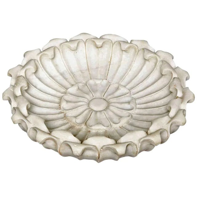 Off-white Hand Carved Marble Flower Bowl, Mid-20th Century For Sale - Image 8 of 8