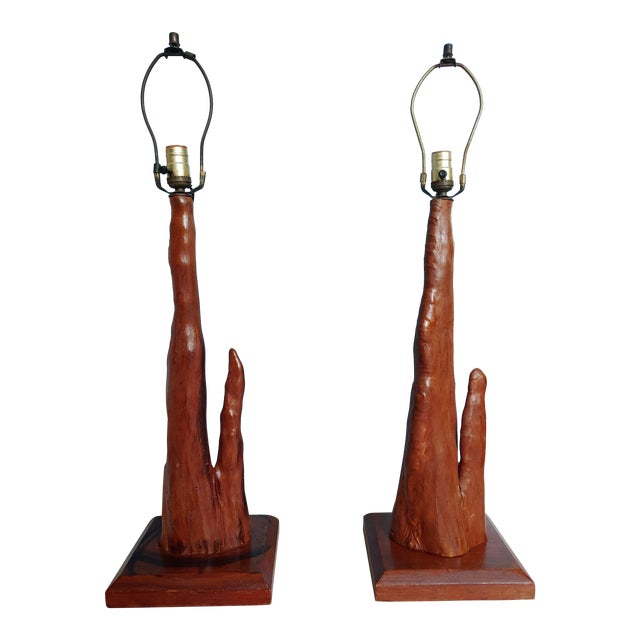 Mid-Century Old Florida Cypress Knee Lamps - a Pair For Sale