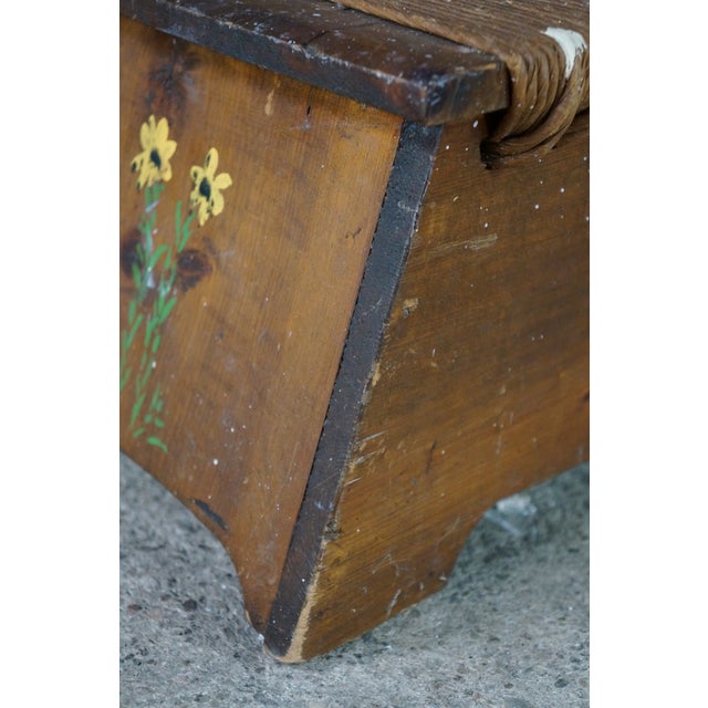 Antique Primitive Shaker Style Spinning Chair Rush Stool Bench Seat Folk Art 32" For Sale - Image 17 of 17