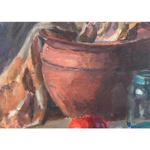 Vintage Still Life Oil Painting, Food & Pottery, Ukrainian Art 24-34 For Sale - Image 4 of 6