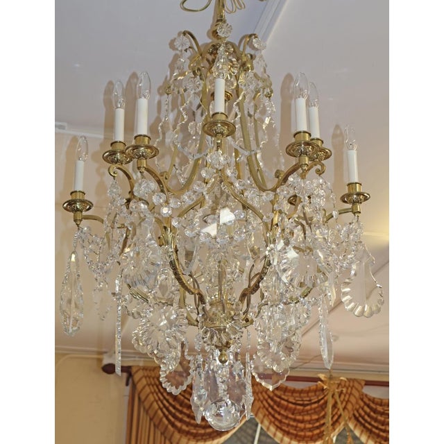 Late 19th Century French Louis XV Style Brass & Crystal 12 Light Cage Chandelier For Sale - Image 10 of 18
