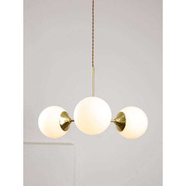Mid-Century Modern Italian Pendant Light in Brass and Opaline Glass, 1960s For Sale - Image 5 of 17