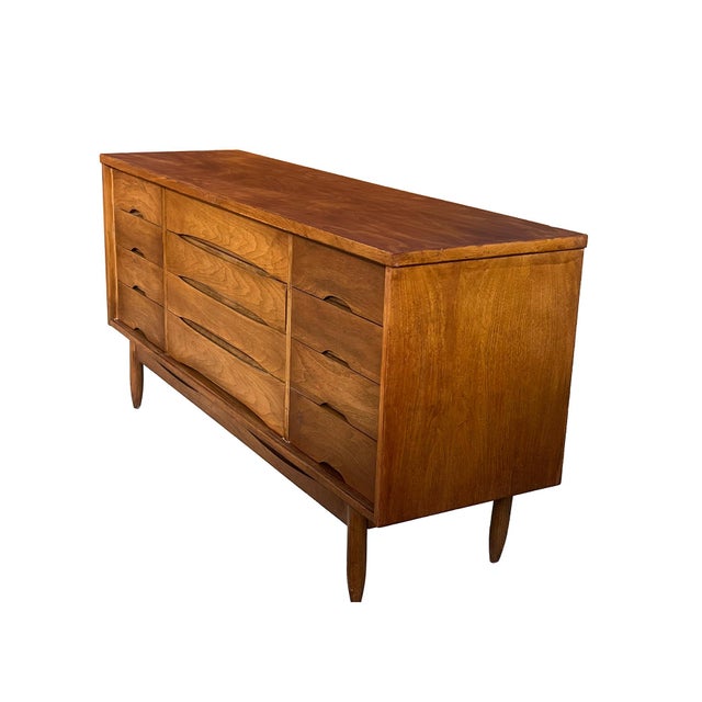 Mid-Century Modern 1960's Walnut Twelve Drawer Lowboy Dresser For Sale - Image 3 of 7