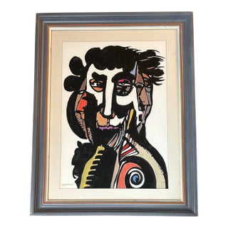 1970’s Original Abstract Expressionist Portrait Watercolor Painting For Sale