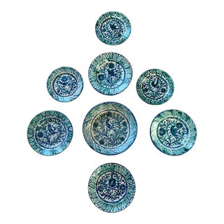 Spanish Iberian Faience Fajalauza Style Pottery Art Installation - Set of 8 For Sale