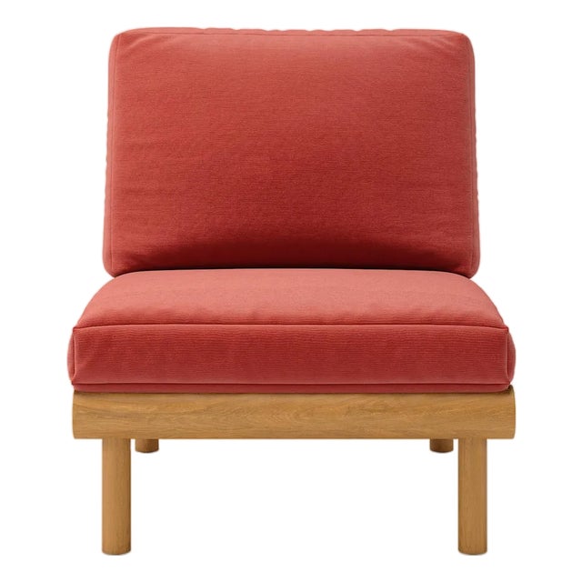 Rishon Teak Outdoor Lounge Chair - Classic Cushion Edition in Sunbrella Canvas Henna For Sale