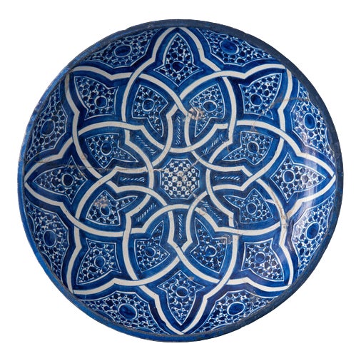 Moroccan Fez Blue & White Ghotar Dish, 1800s For Sale
