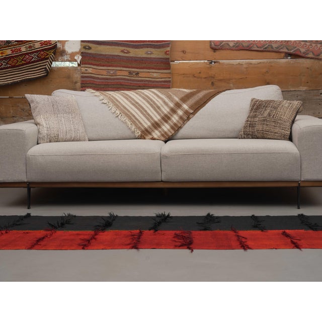 1970s Vintage Handmade Wool Cotton Red Green Runner Rug For Sale - Image 10 of 11
