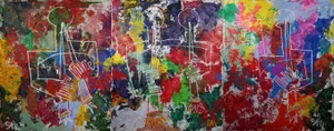 The Pipers at the Dawn of Peace. Large Contemporary Tryptch Abstract Painting by Sax Berlin