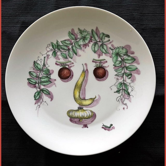 Ceramic Plate with Vegetable Face Fornasetti For Sale