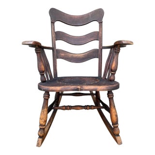 Late 19th Century Antique Stamped Leather Seat Rocking Chair For Sale