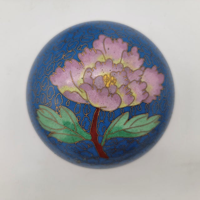 Metal Large Blue Chinese Cloisonne Ginger Jar For Sale - Image 7 of 8