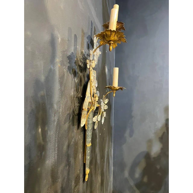 Baguès 1930s Bagues Gilt Metal Bird Sconces Three Light For Sale - Image 4 of 9