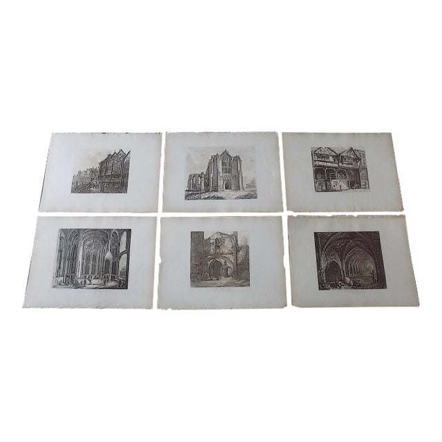 Imperial Folio Antique 19th Century George Cuitt Architectural Etchings - Set of 6 For Sale