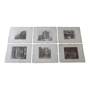 Imperial Folio Antique 19th Century George Cuitt Architectural Etchings - Set of 6