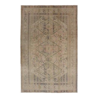 Vintage Turkish Tribal Medallion Oushak in Muted Green, Pink, and Off White For Sale