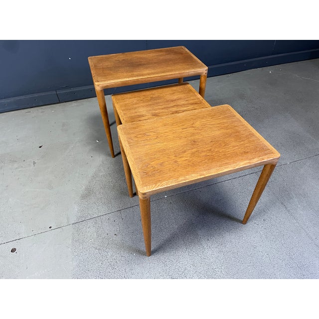 Nesting Tables in Oak attributed to H.W. Klein for Bramin, Denmark, 1960s, Set of 3 For Sale - Image 10 of 11