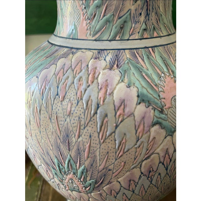 Ceramic Vintage Frederick Cooper 1980s Pastel Peacock Chinoiserie Lamp For Sale - Image 7 of 10