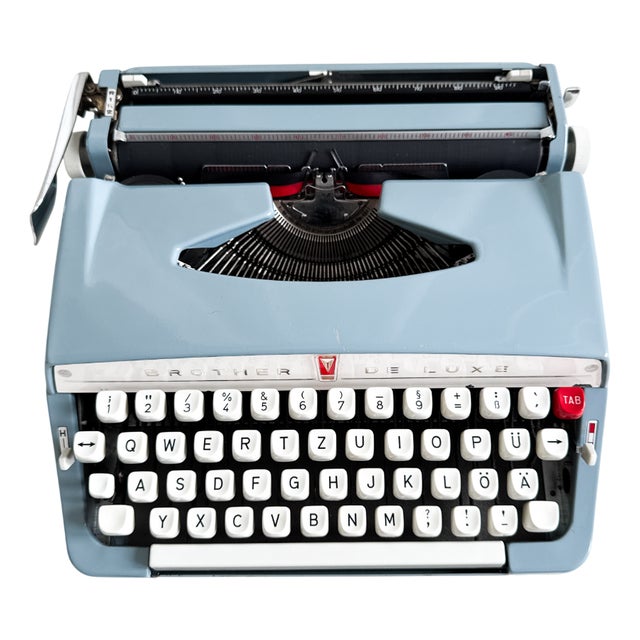 Vintage Typewriter in Light Blue from Brother De Luxe, 1960s For Sale