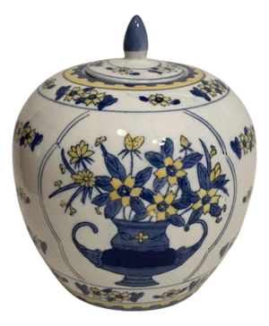 Vintage Chinese Chinoiserie Floral Lidded Ginger Jar