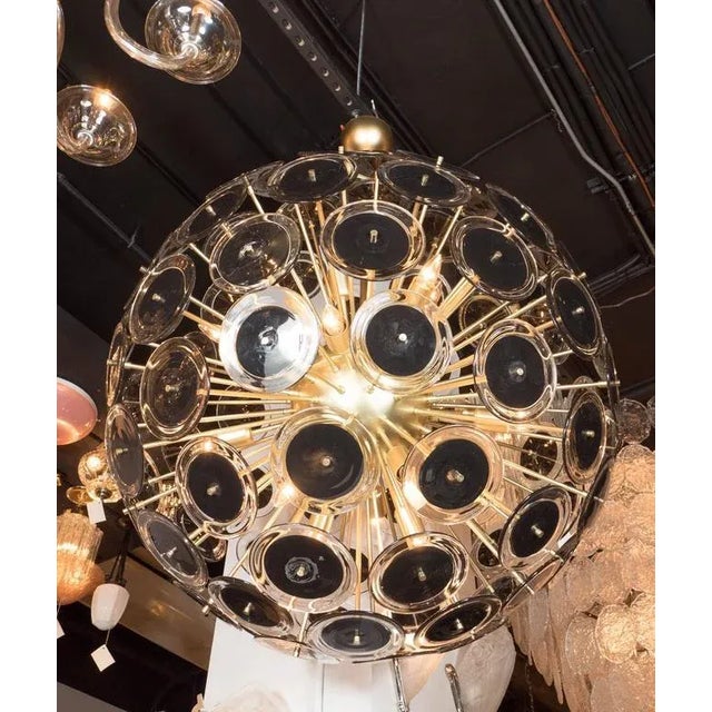 Outstanding Modernist Vistosi Disc Sputnik Chandelier with Black and Clear Discs For Sale In New York - Image 6 of 8