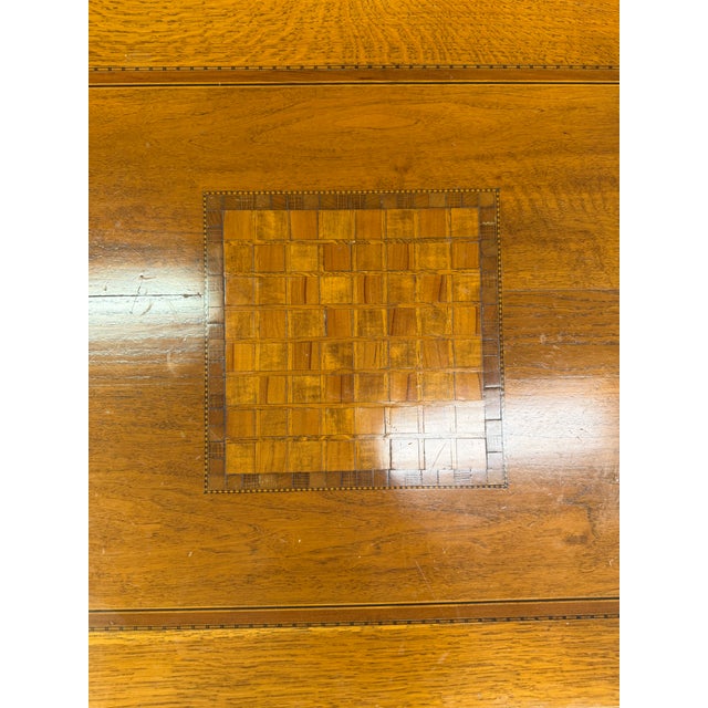 Vintage Checkerboard Wood Inlay Game Table For Sale - Image 4 of 9
