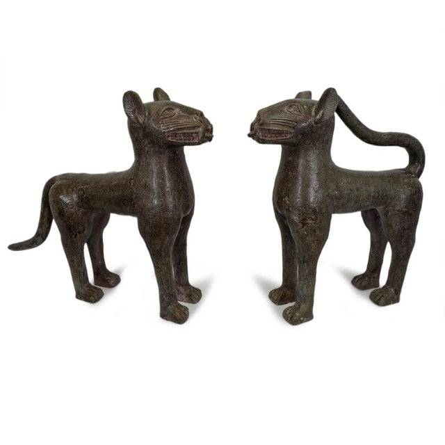 Mid 20th Century Vintage African Benin Bronze Leopard Sculpture For Sale - Image 5 of 9