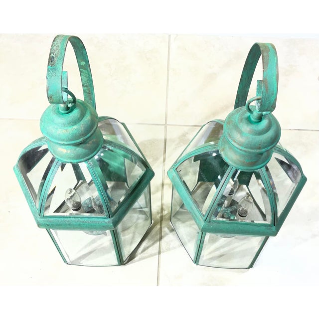 Elegant Pair of Vintage Brass Wall Lanterns - 18”.5 X 9” For Sale - Image 15 of 16