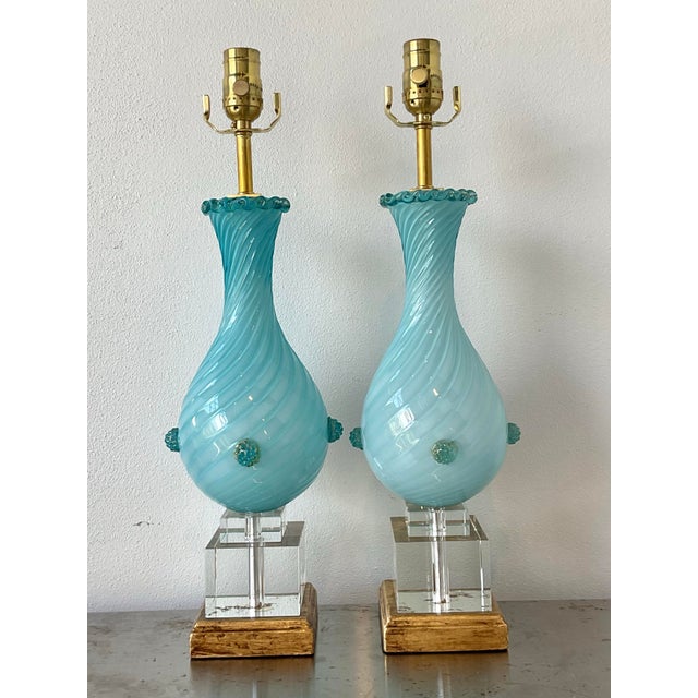 Vintage Italian Murano Glass Lamps - A Pair For Sale - Image 11 of 12
