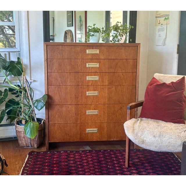 Vintage Walnut Veneer MCM 6 Drawer Chest For Sale - Image 12 of 12
